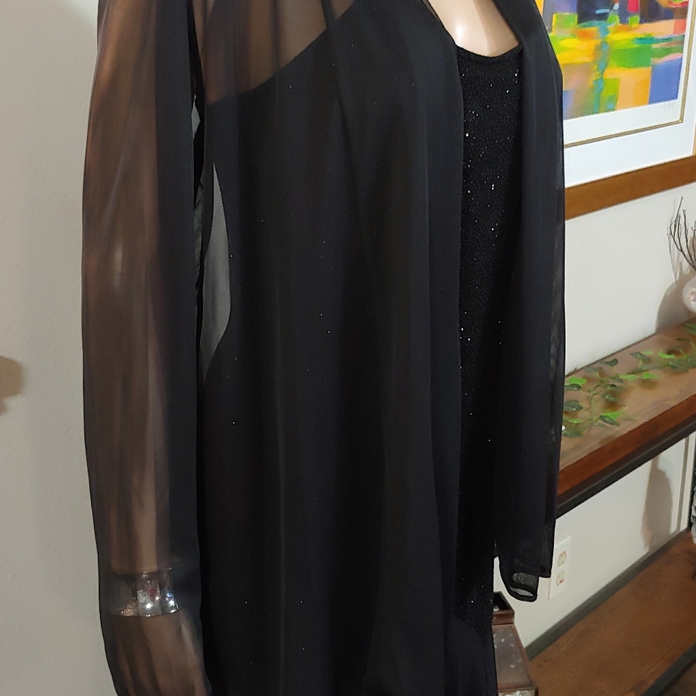 NWT S. LEVINE CAMI BLOUSE TOP BLACK LONG SLEEVE SHEER CAMI WOMENS SIZE MEDIUM